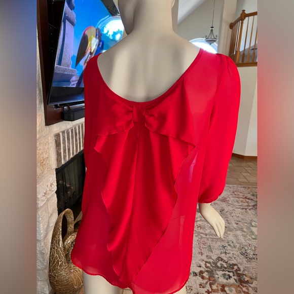 By & By Red Chiffon Giant Bow Blouse Size XL - Picture 6 of 12